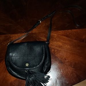 Black fauxleather cross body with Fringe
